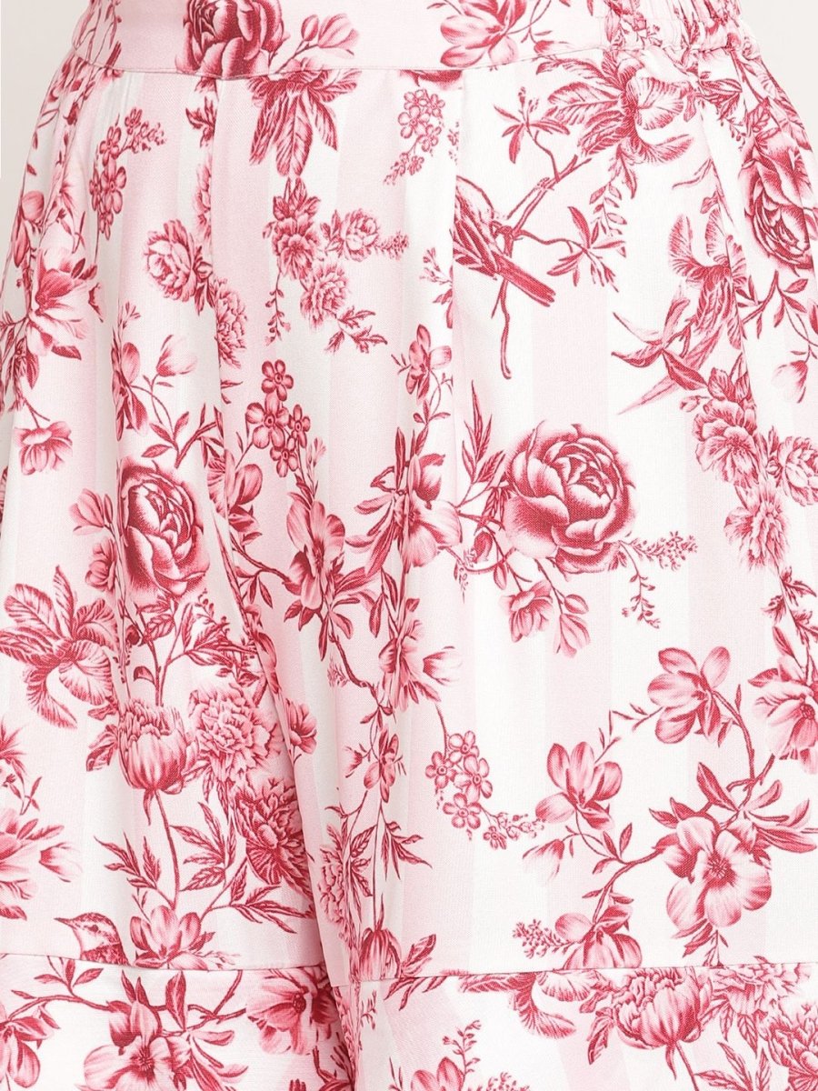 Ahalyaa Women's Pink Rayon Digital Floral Print Kurta Sharara Set with Dupatta | Swadesiicart