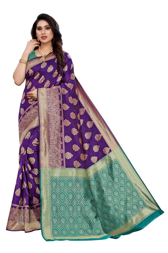 Vamika Banarasi Jacquard Weaving Purple Saree (Dangal Purple) | Swadesiicart