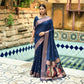 Vishnu Weaves Women's Blue Cotton Silk Zari Woven Butta Work Saree with Blouse - Swadesiicart