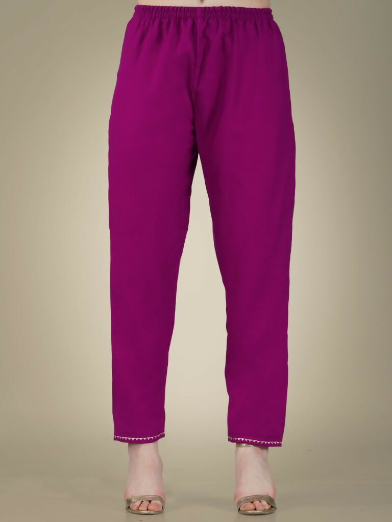Jyoti Fashion Women's Purple Cotton Magic Slub Embroidery & Sequence work Kurta with Trouser & Dupatta | Swadesiicart