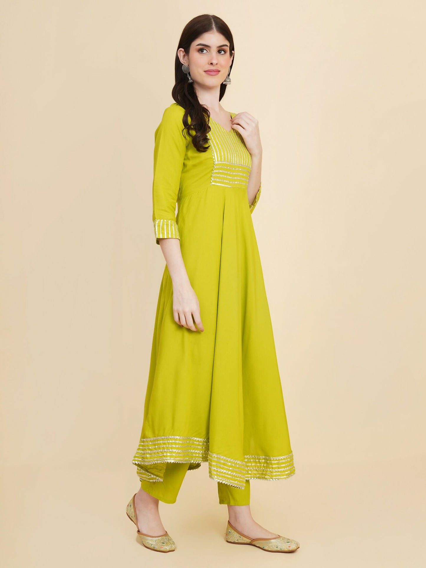 Designer Stylish lime green Cotton Stitched Suit With Dupatta - Tanisha | Swadesiicart