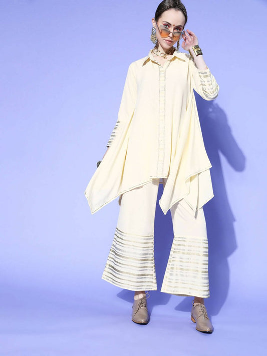 Ahalyaa Women Off White Colour Crepe Printed Top Palazzo Set | Swadesiicart