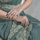 Aqua Blue Crepe Satin Silk Designer Ready to wear saree with stithced Blouse - Mohmanthan Aura | Swadesiicart