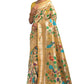 Vishnu Weaves Women's Yellow Paithani Silk Minakari Zari Woven Saree with Unstitched Blouse - Swadesiicart