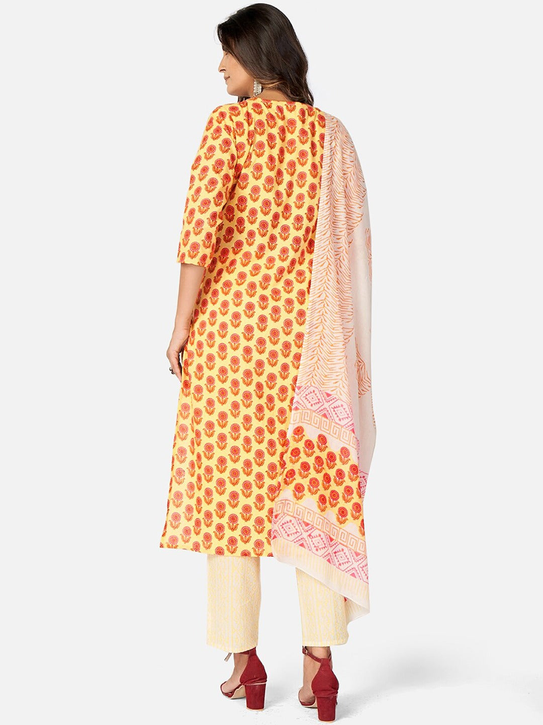 NOZ2TOZ Women Yellow Cotton Kurta with Pant & Dupatta (3pcs Set) - Swadesiicart