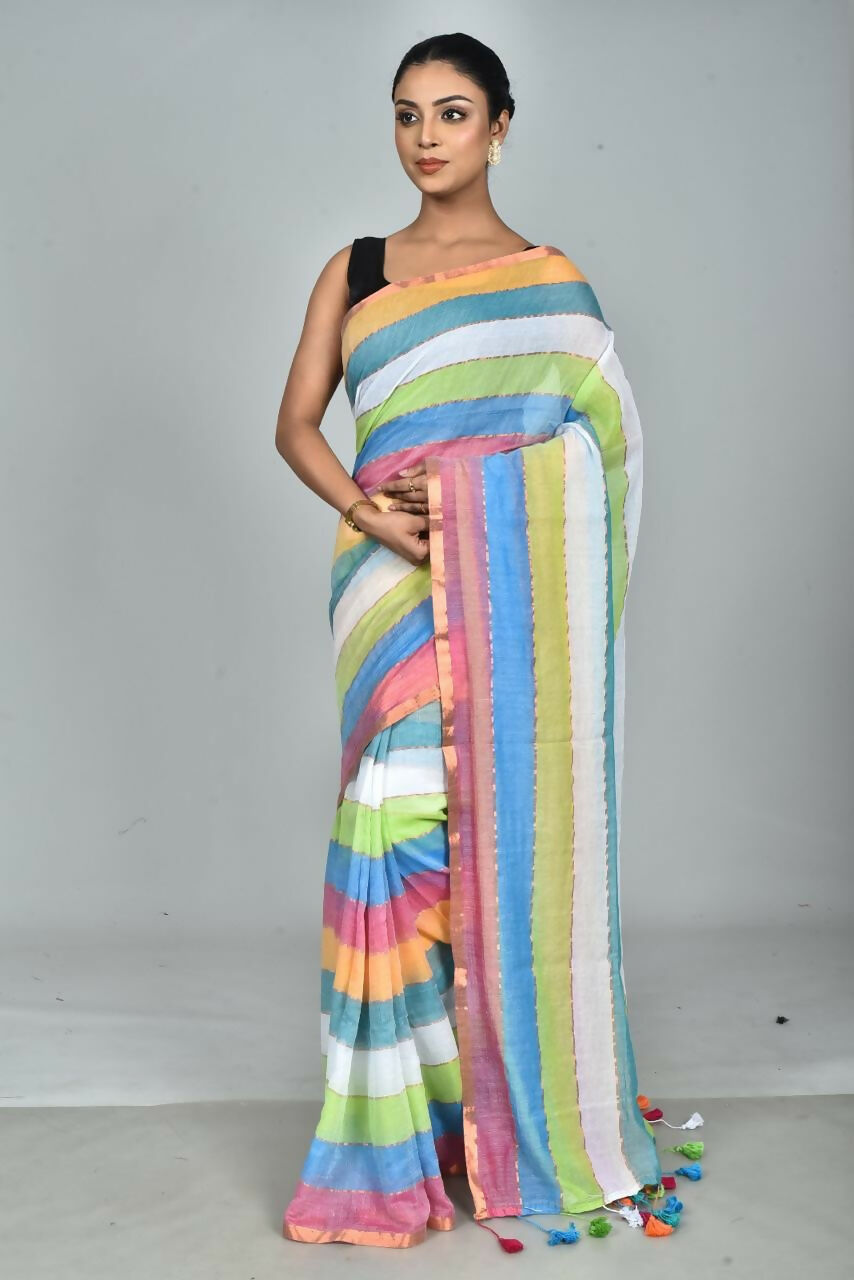 Exclusive Collection Beautiful Multi4 Pure Cotton Woven Handloom Saree With Running Blouse Piece - Swadesiicart