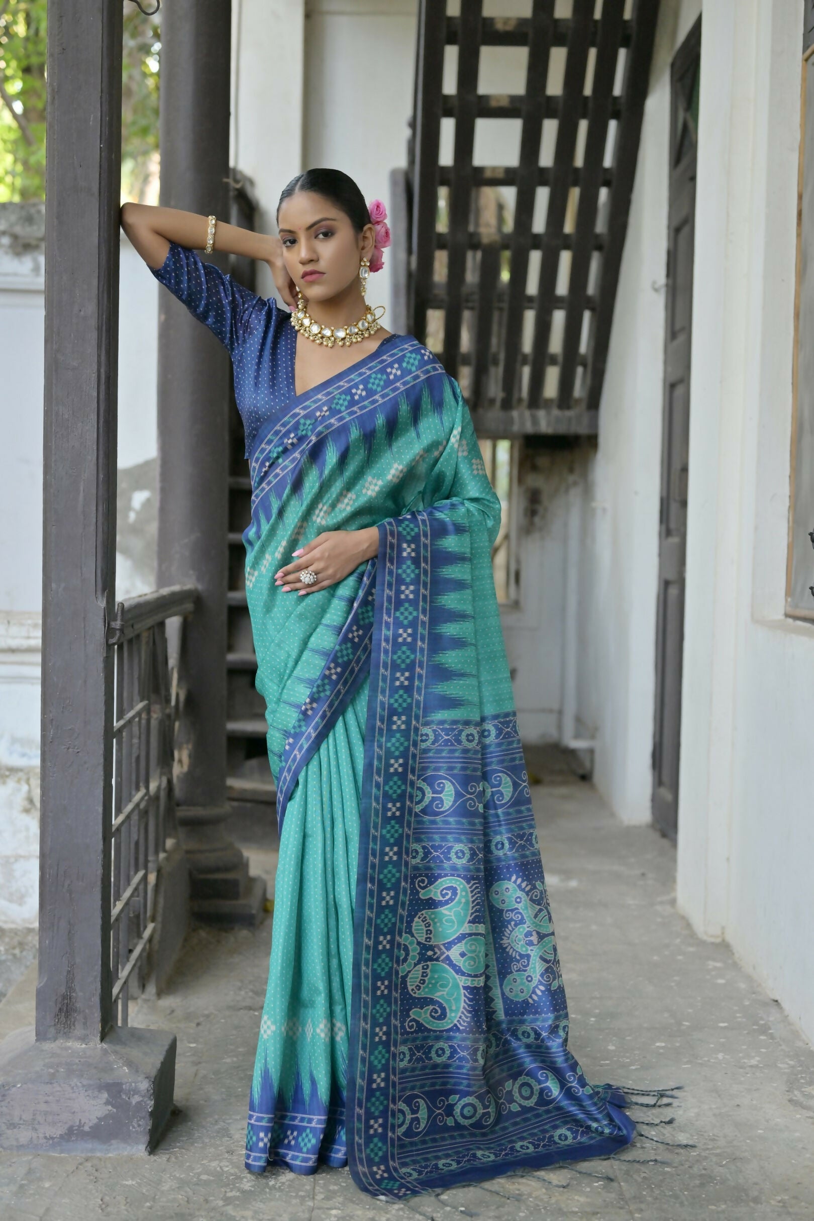 Vishnu Weaves Women's Rama Soft Tussar Silk Saree with Blouse - Swadesiicart