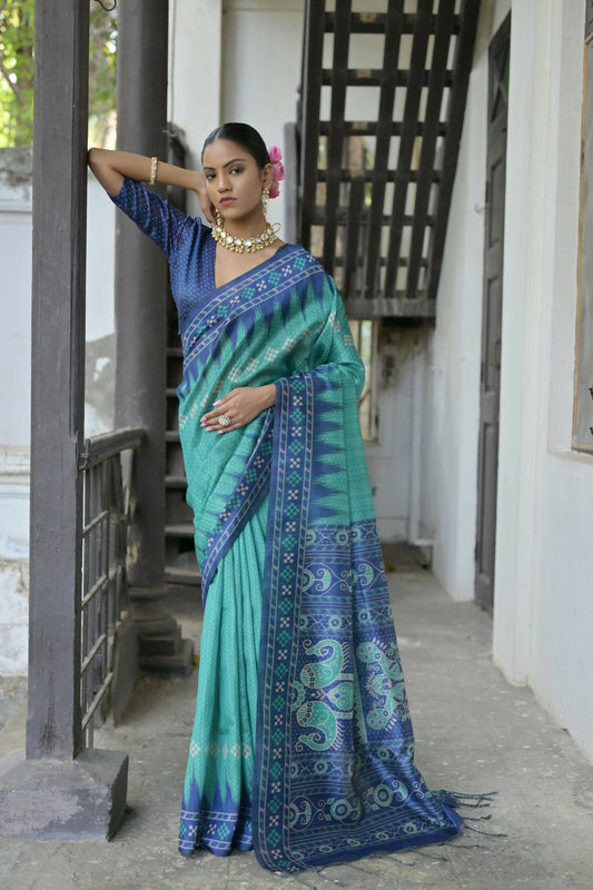 Vishnu Weaves Women's Rama Soft Tussar Silk Saree with Blouse - Swadesiicart