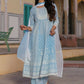 Juniper Women's Powerblue Cambric Floral Printed Anarkali Kurta Sets | Swadesiicart