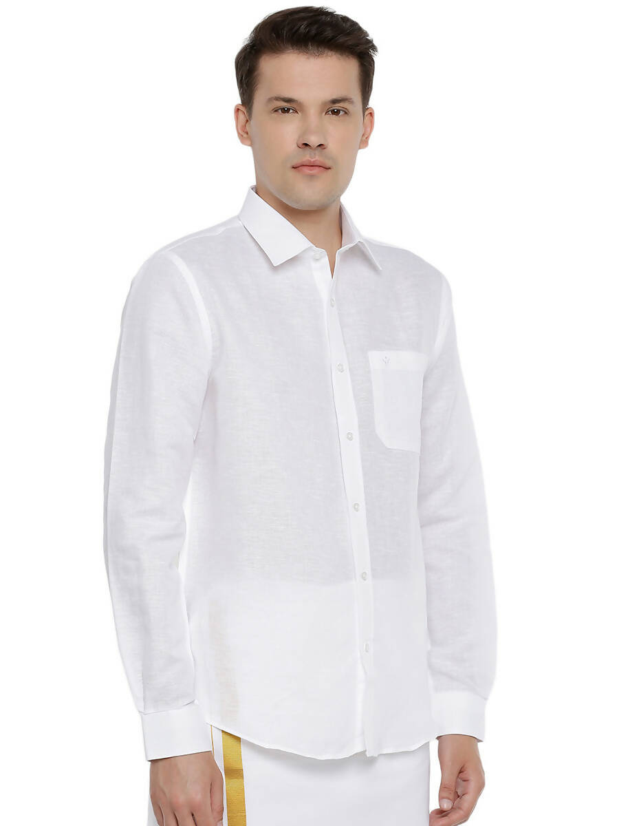 Ramraj Cotton Linen Mens Full Sleeve White Shirt Plus Size - RR Linen | Swadesiicart