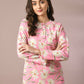 Myshka Women's Pink Printed Round Neck Party Top With Skirt Co-ord set - Swadesiicart