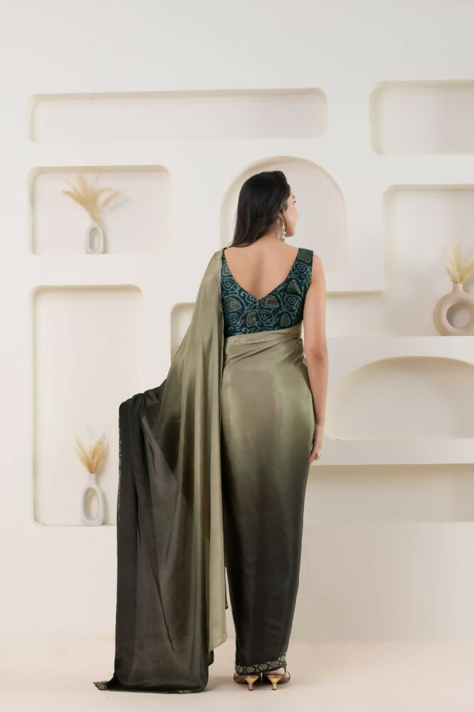 Grey Satin Pedding Designer, Printed Party Wear Ready To Wear Saree - Femina | Swadesiicart