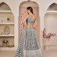 Aastha Fashion Gray Butterfly Net White Cotton Thread Work, Zari Work And Sandwich Sequence Work Embroidery Wedding Wear Lehenga Choli
