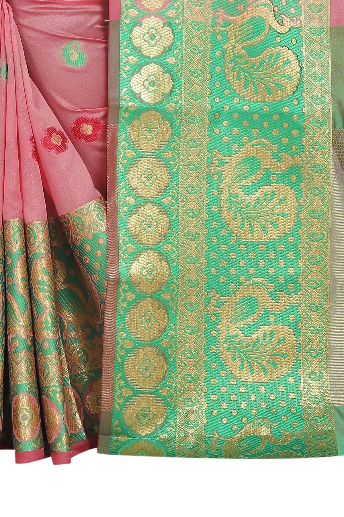 Vamika Banarasi Cotton Silk Peach Weaving Saree | Swadesiicart