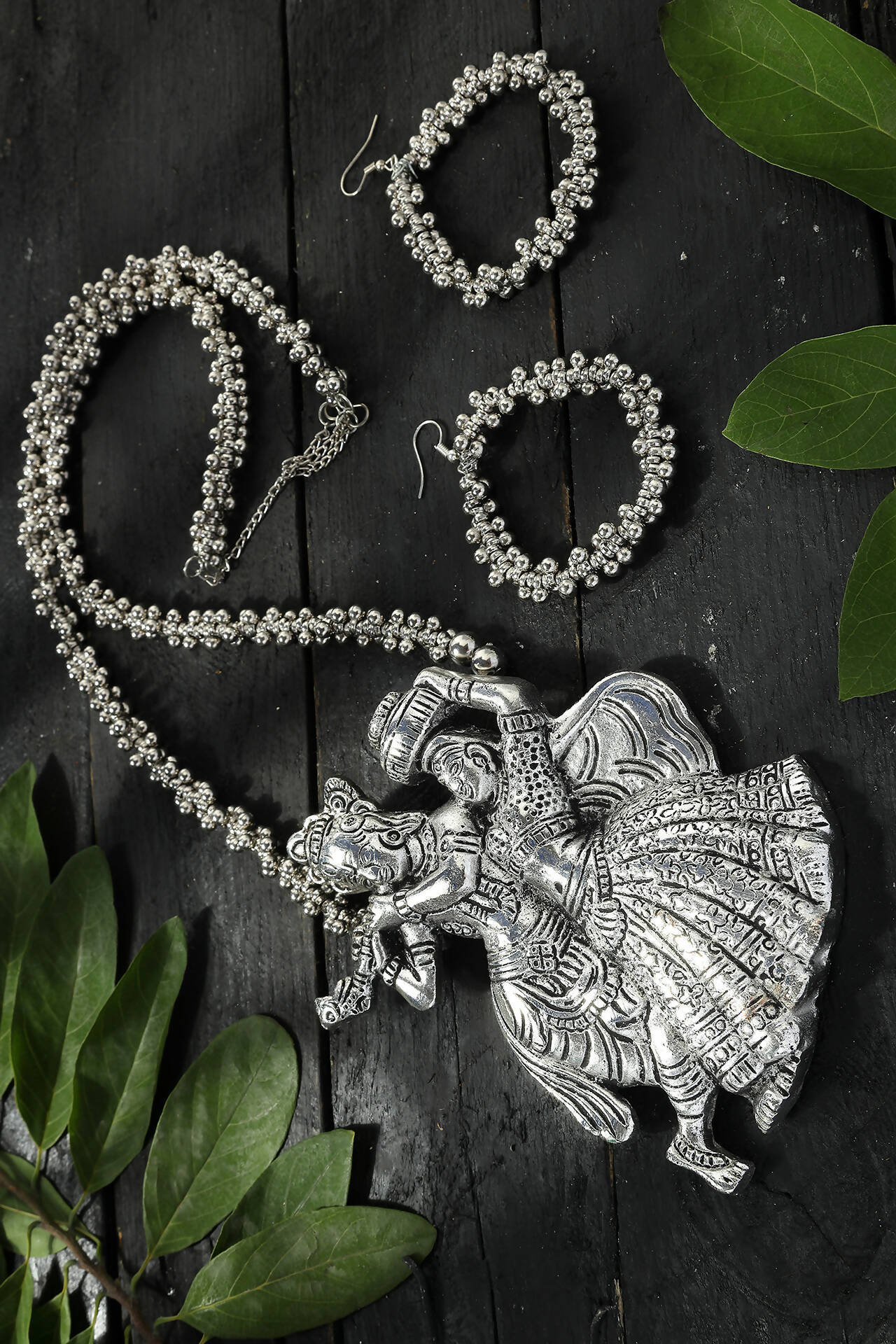 Mominos Fashion Johar Kamal Oxidised Silver-Plated Brass Finish Radha Kishan Long Necklace For Women | Swadesiicart