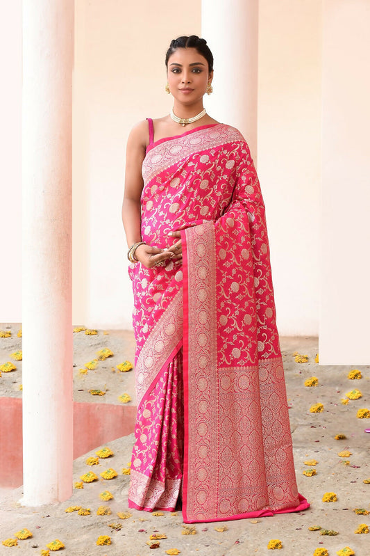 Joban Fashion Hot Pink Soft Pure Handloom Banarasi Silk Saree | Swadesiicart