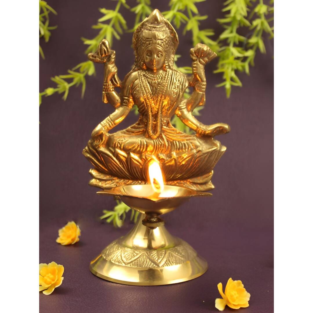 Spillbox Gold-Toned Brass Lakshmi Diya Pooja Essential | Swadesiicart
