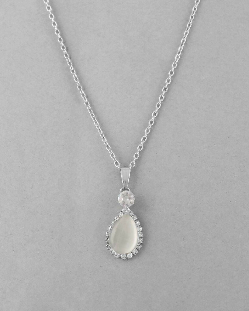 VOJ Silver Plated White Stone With AD Stone Studded Chain Set - Swadesiicart