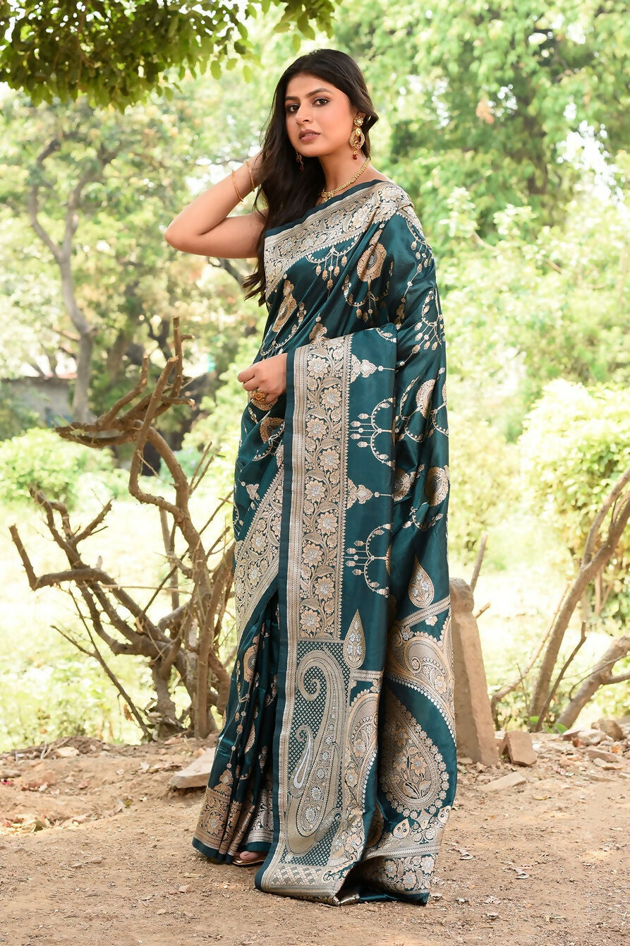 Joban Fashion Green Banarasi Soft Pure Handloom Banarasi Silk Saree | Swadesiicart