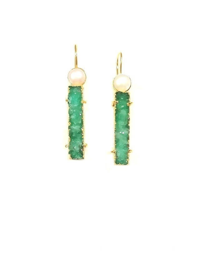 Bling Accessories Emerald Green Natural Druzy Stone Earrings | Swadesiicart
