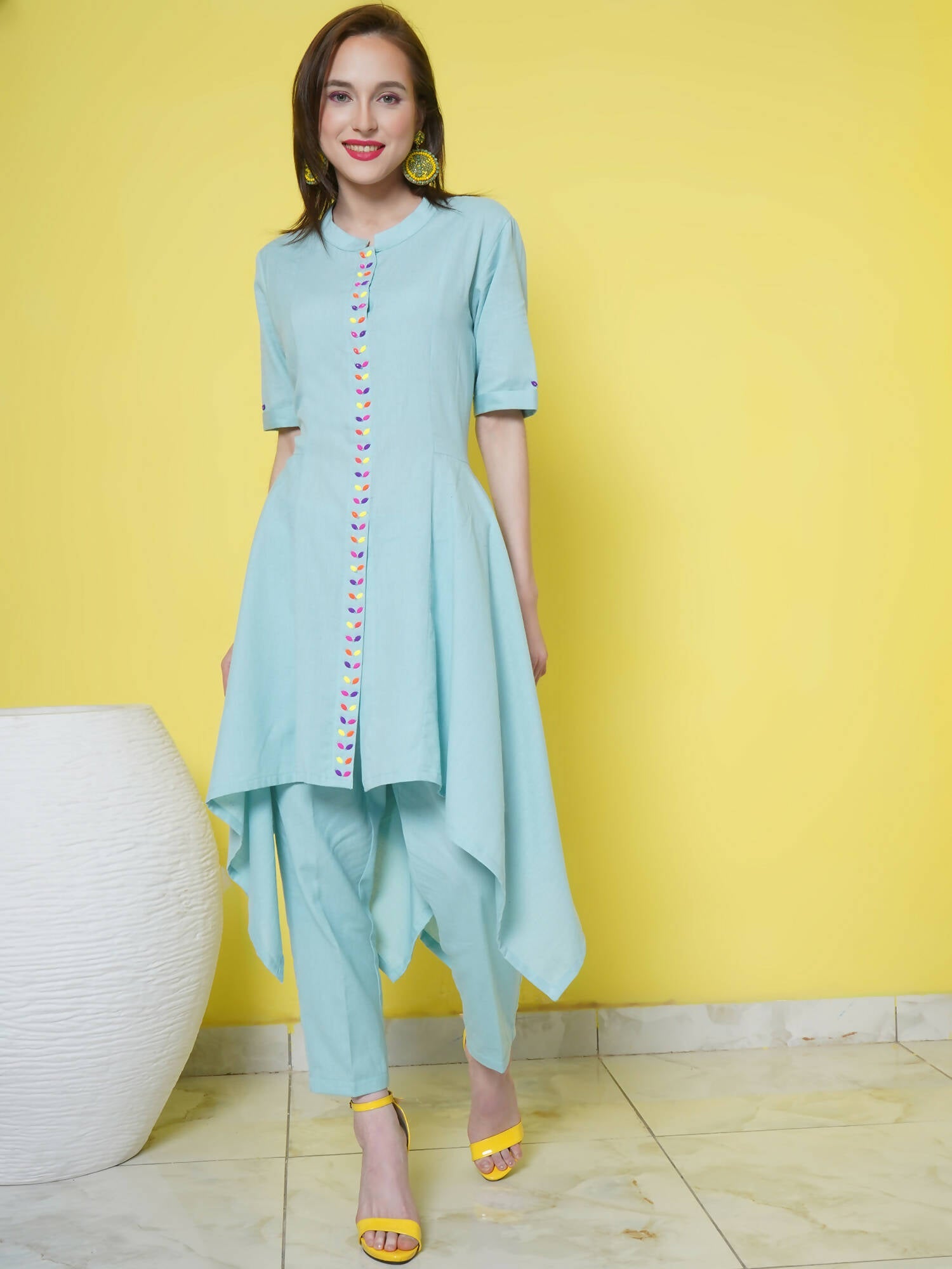 Women Republic Light Blue Cotton Kurta Set | Swadesiicart