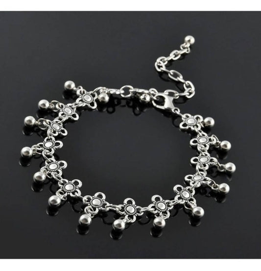 Mominos Fashion Kamal Johar Oxidised Silver Adjustable Anklets | Swadesiicart