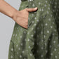 Ahalyaa Women Olive Poly Silk Silver Foil Printed Dress | Swadesiicart
