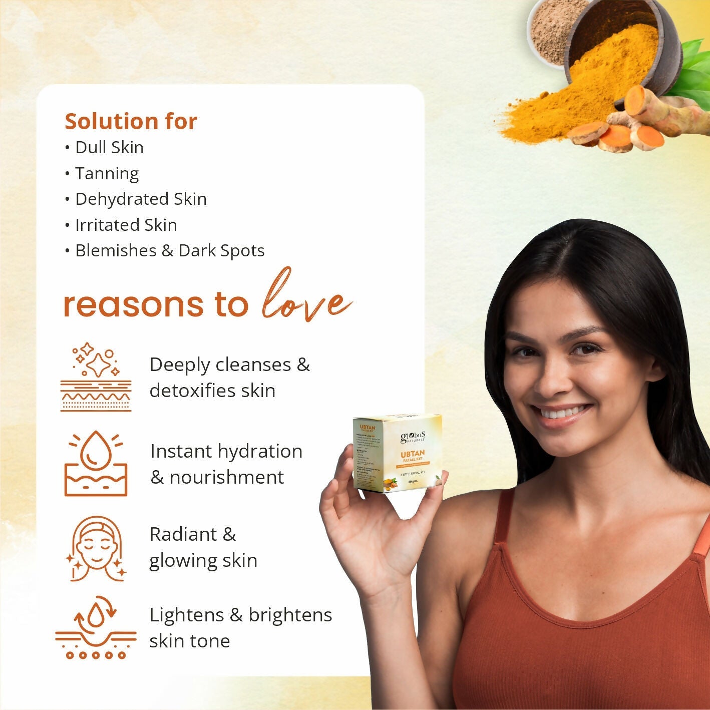 Globus Naturals Brightening Ubtan 6 Step Facial Kit | Swadesiicart