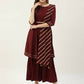 FIORRA Women's Maroon Poly Crepe Flared Kurta Pant With Dupatta - Swadesiicart