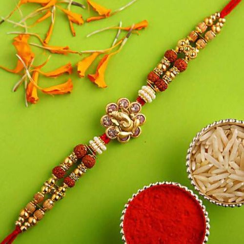 Ethnic Ganesha Rakhi and Kaju Katli Box | Swadesiicart