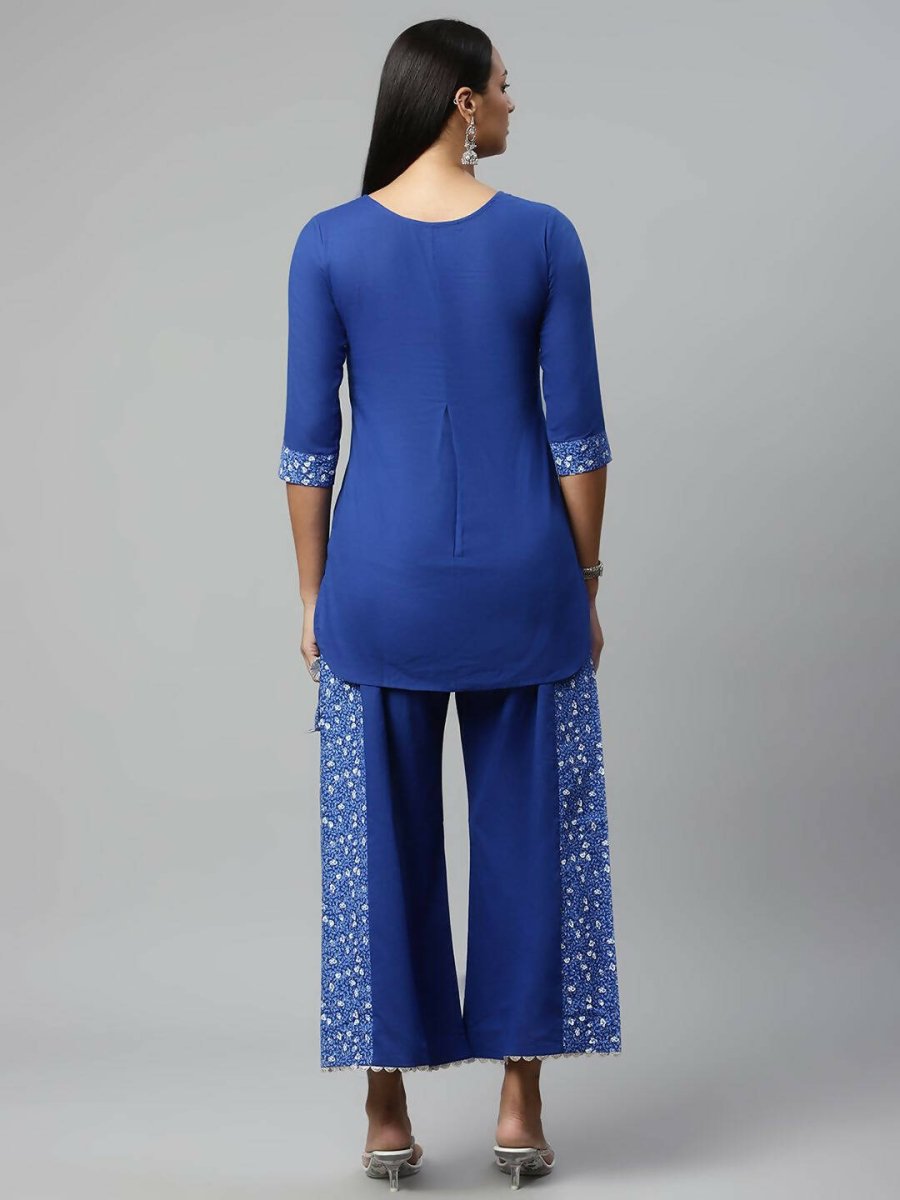Ahalyaa Womens Royal Blue Pure Cotton Printed Tunic Palazzo Set | Swadesiicart