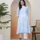 Vaasva Women White Floral Cotton Printed Flare Kurti With Pant | Swadesiicart