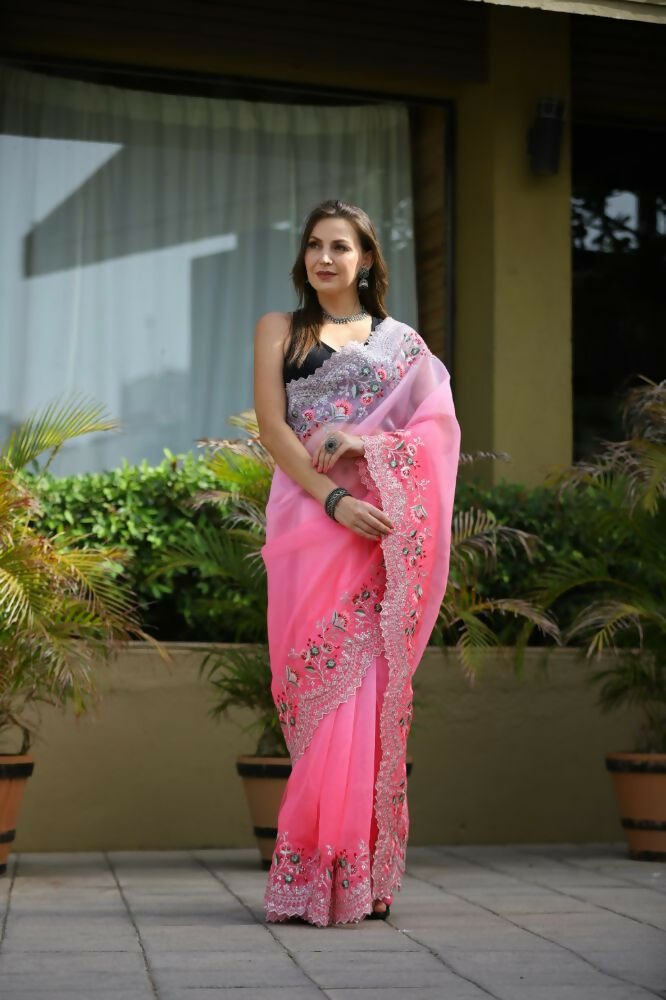 Vamsee Sanyogita Sanyogita - Pink Organza Saree - Swadesiicart