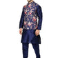 ABH Lifestyle Men's Silk Navy Blue Kurta Pyjama & Printed Nehru Jacket