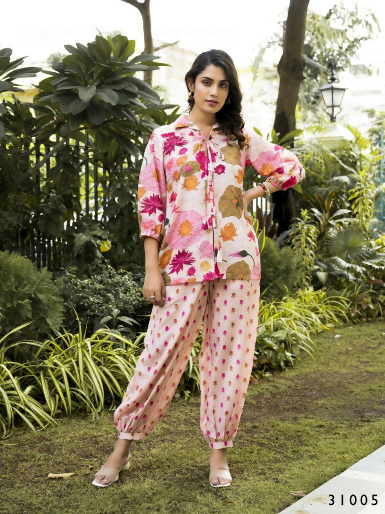 Casual Fashionable Multi Muslin Cotton co-ord set - Manya - Swadesiicart