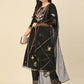 Black Embroidered Chinon Straight Kurta With Trouser & Dupatta - Salimar