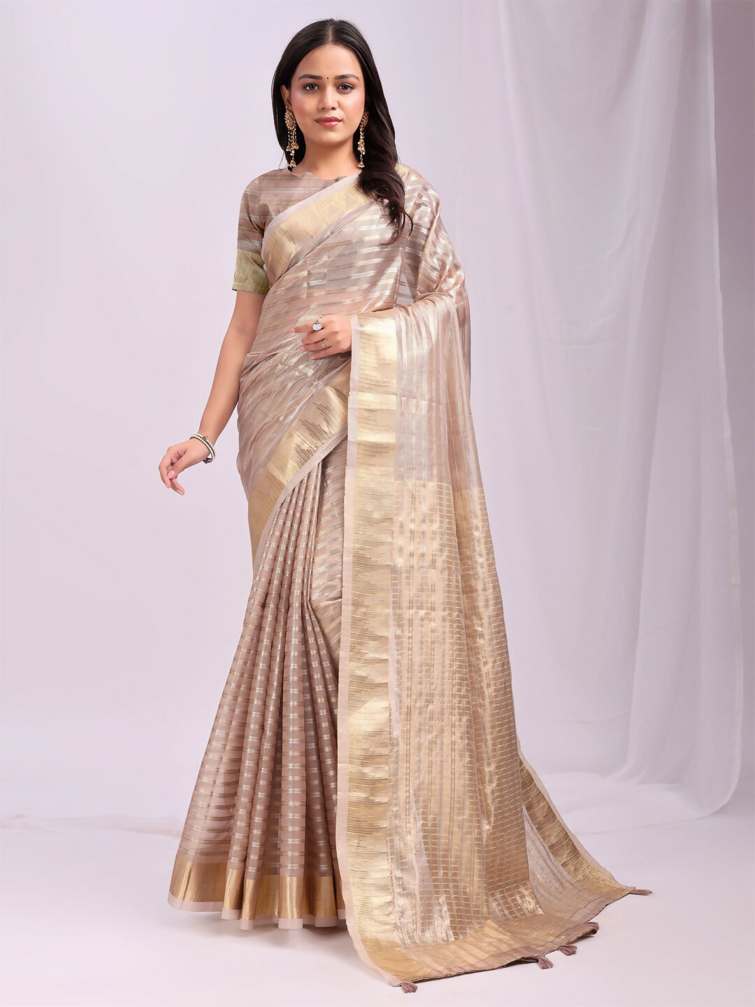 Shree Shyam Fashion Organza Peach Saree