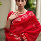 Vishnu Weaves Women's Red Linen Silk Zari Weaving Saree with Blouse - Swadesiicart