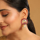 Nuyug 22K Gold Plated Ruby & Pearl Studded Dome Shaped Jhumkas | Swadesiicart