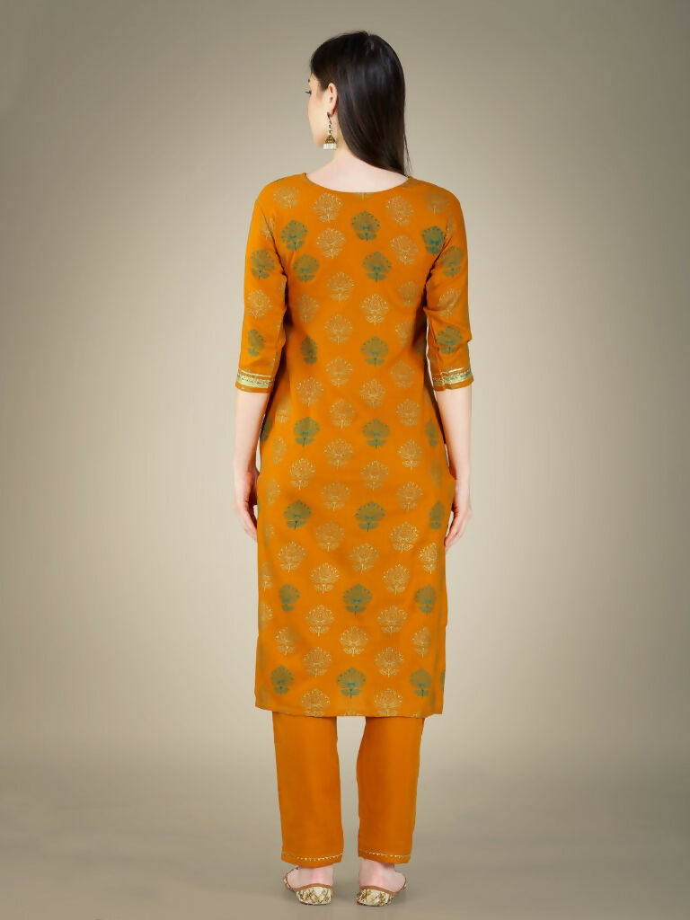 Jyoti Fashion Women's Yellow Cotton Magic Slub Embroidery & Sequence work Kurta with Trouser & Dupatta | Swadesiicart