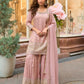 Anaita Peach Viscose Silk Readymade Palazzo Suit with Embroidery Work