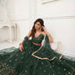 Aastha Fashion Dark Green Butterfly Net Tone To Tone Thread Work And Sandwich Sequence Work Embroidery Wedding Wear Lehenga Choli