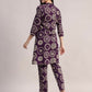Aavyora Women's Purple Abstract Printed Pure Cotton Co-ord Set - Swadesiicart