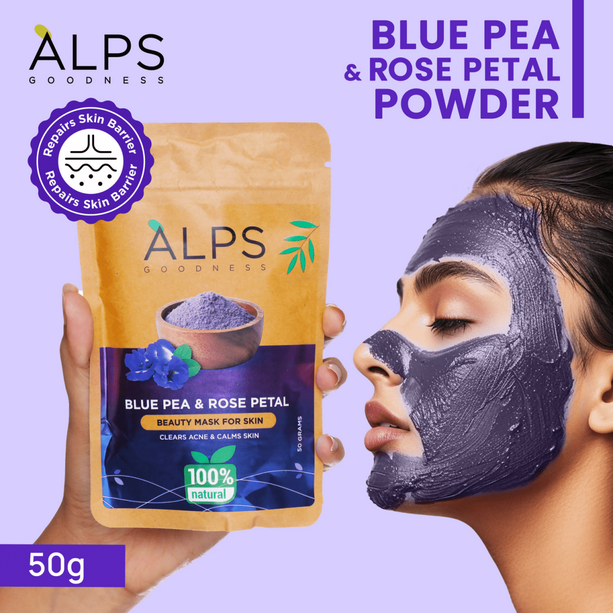 Alps Goodness 100% Natural Blue Pea & Rose Petal Beauty Mask For Skin - Swadesiicart