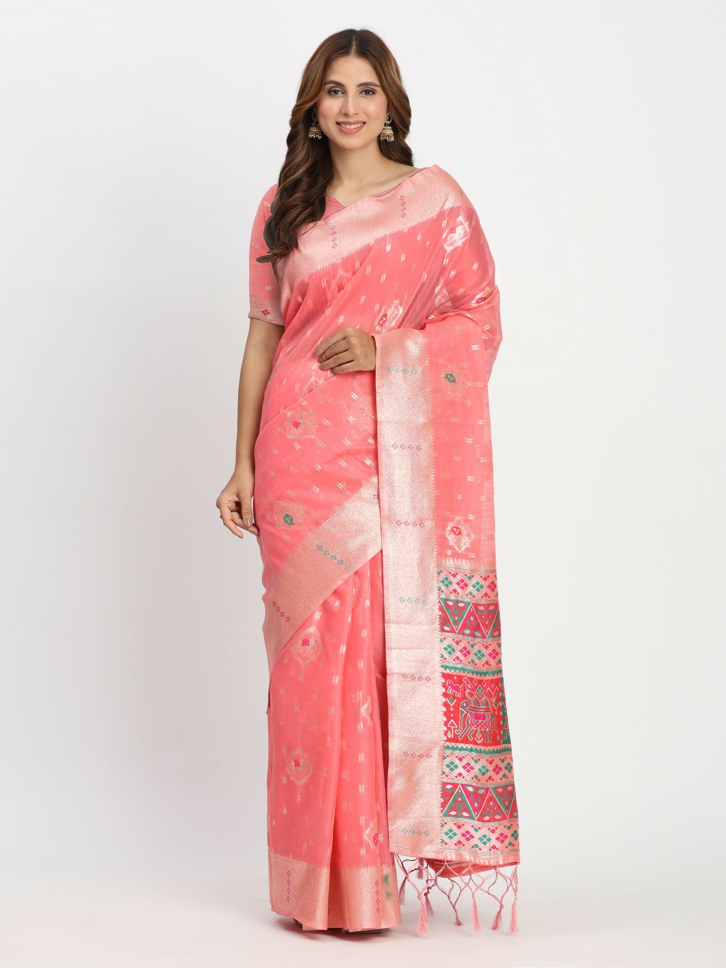 Shree Shyam Fashion Linen Cotton Peach Saree