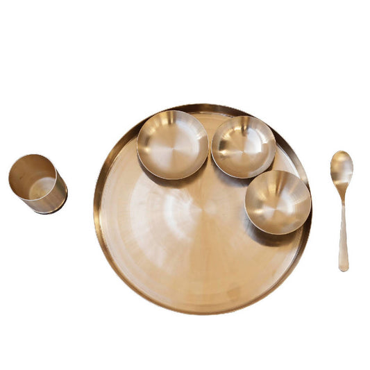 De Kulture Works Pure Ayurveda Kansa Bronze Golden Dinner Thali Set - Swadesiicart