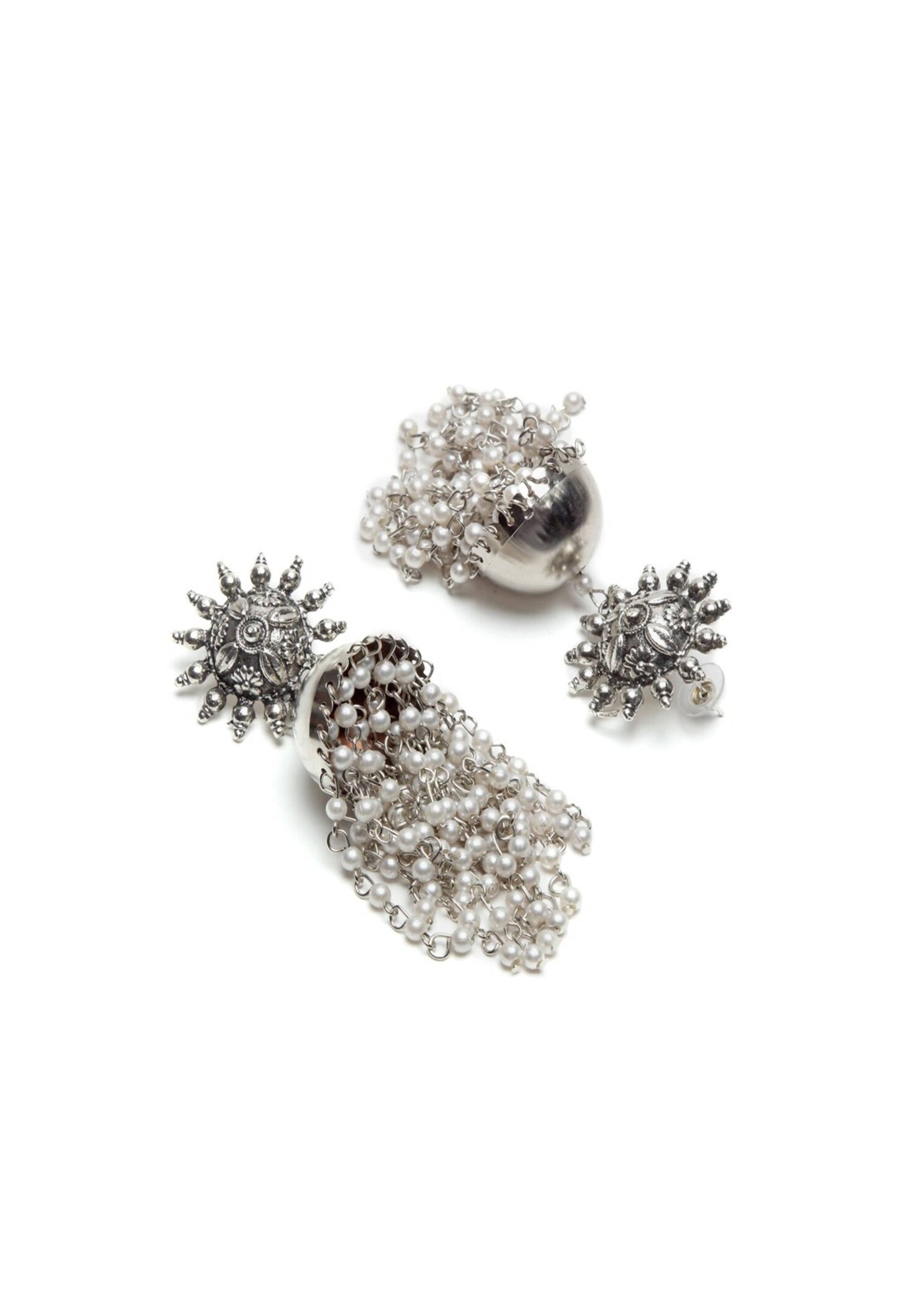 Mominos Fashion Johar Kamal Silver-Plated Earrings With Pearls Jhumkas - Swadesiicart