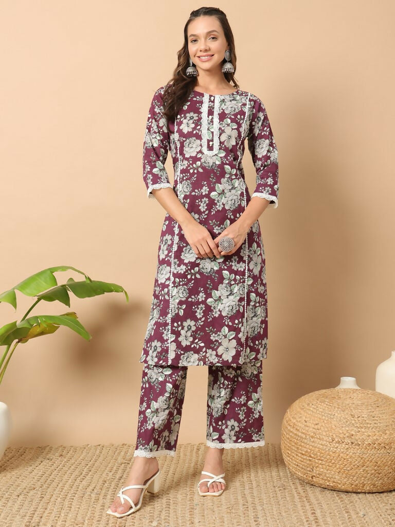 FIORRA Women's Light Blue Cotton Straight Kurta Set - Swadesiicart