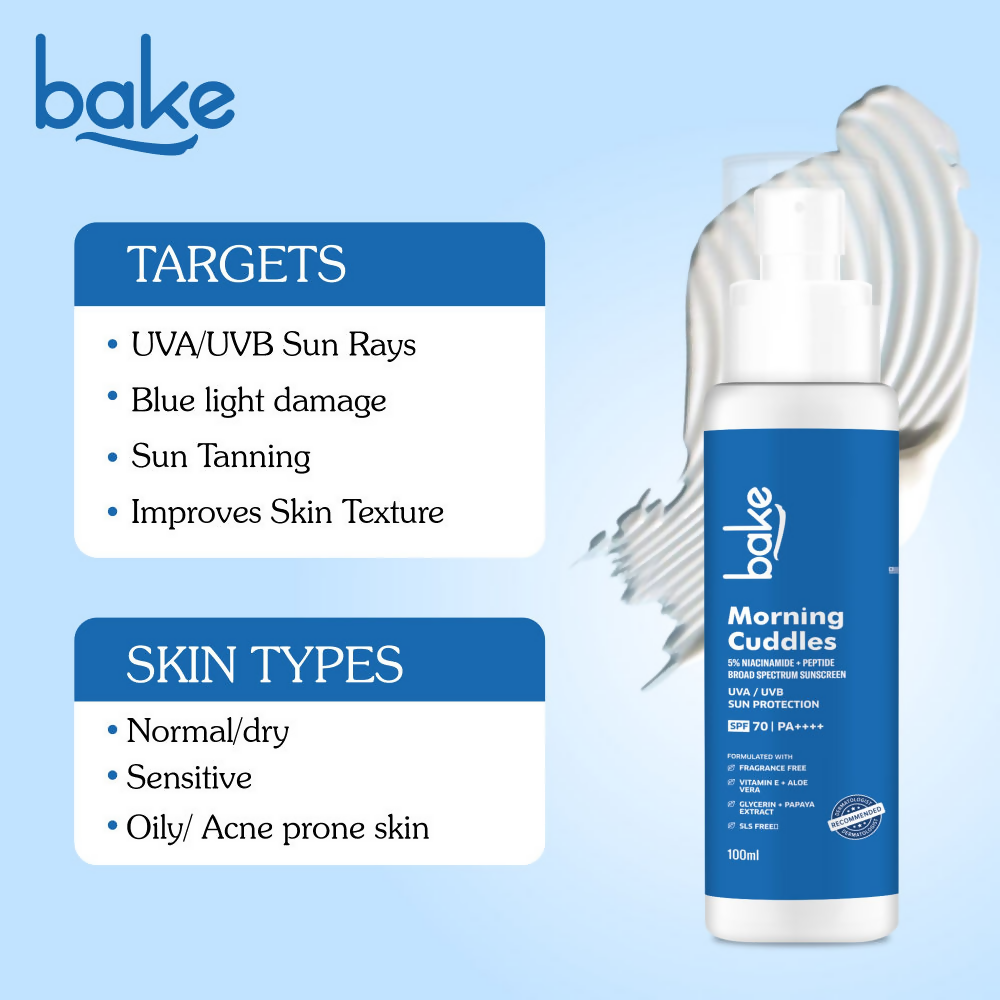 Bake Morning Cuddles 5% Niacinamide Sunscreen SPF 70 | Swadesiicart