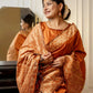 Vishnu Weaves Women's Orange Handloom Raw Silk Woven Border Saree with Unstitched Blouse - Swadesiicart